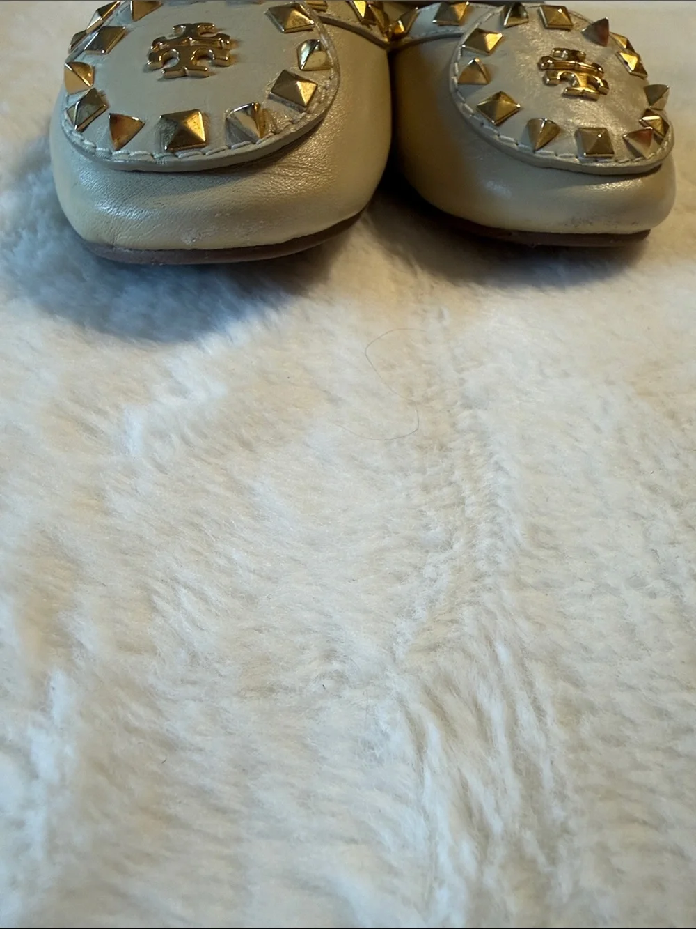 Tory Burch Cream Leather Studded Logo Flats